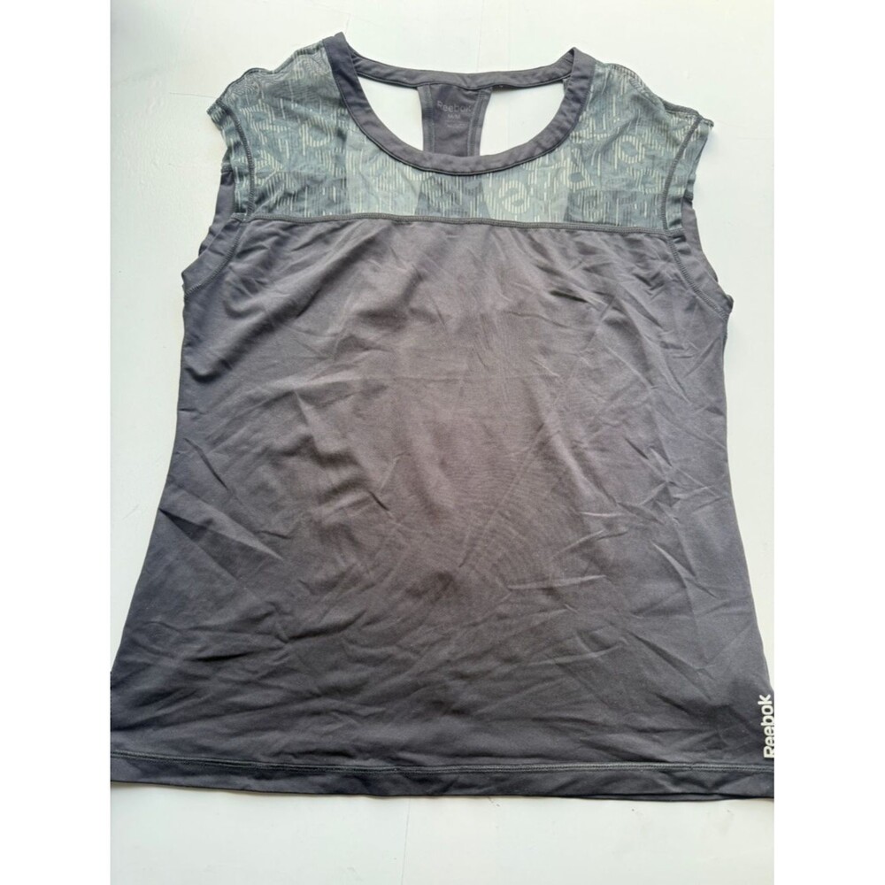 Reebok medium black Mesh women gym Yoke Training Top tank crew neck A12